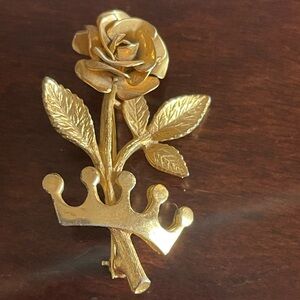 Gold Rose and Crown Brooch